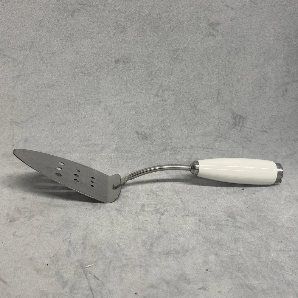 CorningWare Stainless‎ Steel Spatula White Plastic Handle Perforated Server